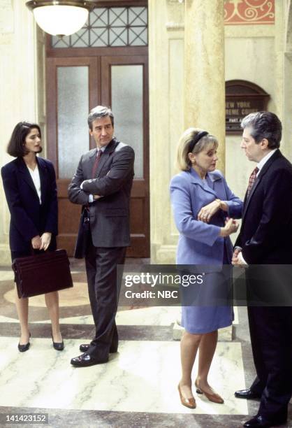 Deceit" Episode 17 -- Aired -- Pictured: Jill Hennessy as A.D.A. Claire Kincaid, Sam Waterston as Executive A.D.A. Jack McCoy, Mary Beth Hurt as Sela...