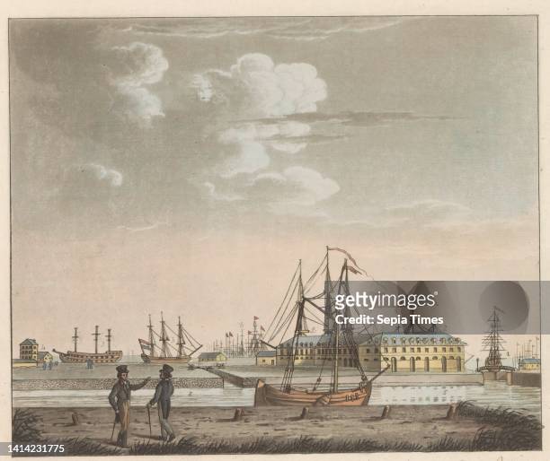 Rijkswerf Willemsoord, ca. 1825, View of Willemsoord at the helder - by the Nieuwendiep, and den ingang van het groot Noord-hollandsch Canaal, Vue de...