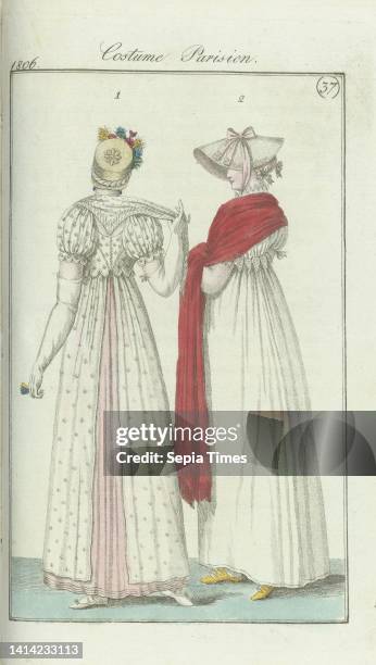 Journal des Dames et des Modes, Frankfurt edition 8 septembre 1806, Costume Parisien , According to the accompanying text : 'Figure 1. Hat of straw,...