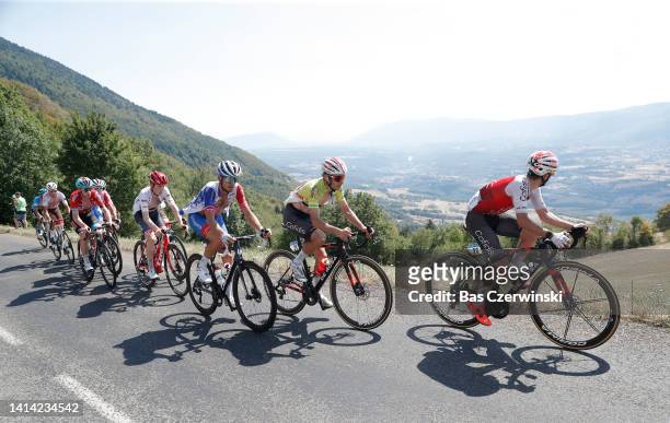 Sébastien Reichenbach of Switzerland and Team Groupama - FDJ, Guillaume Martin of France - Yellow Leader Jersey and Rémy Rochas of France and Team...