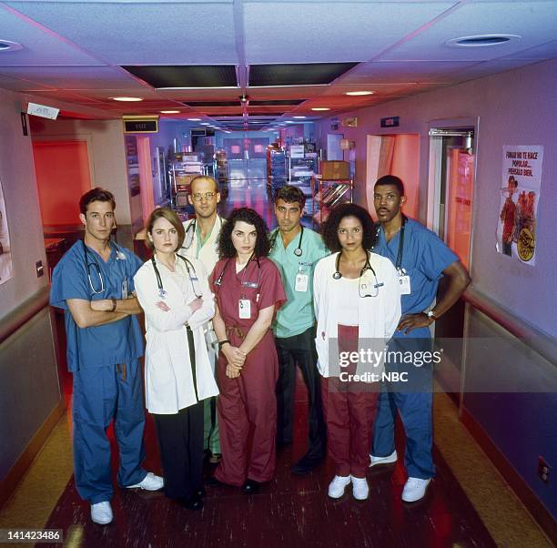 Season 2 -- Pictured: Noah Wyle as Dr. John Carter, Sherry Stringfield as Dr. Susan Lewis, Anthony Edwards as Dr. Mark Greene, Julianna Margulies as...