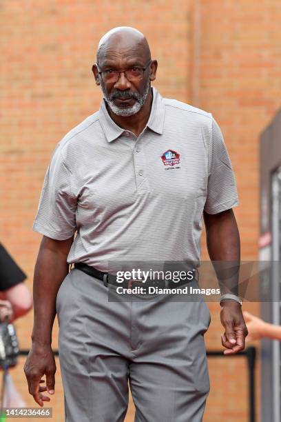 Hall of Fame wide receiver John Stallworth is introduced prior to the Pro Football Hall of Fame Enshrinement on August 06, 2022 in Canton, Ohio.