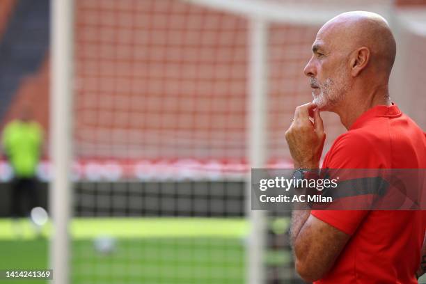 Stefano Pioli Head coach of AC Milan during AC Milan training session at Stadio Giuseppe Meazza on August 11, 2022 in Milan, Italy.