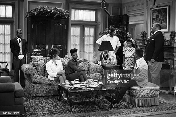 Bang the Drum Ashley" Episode 2 -- Air Date -- Pictured: Joseph Marcell as Geoffrey; Karyn Parsons as Hilary Banks; Janet Hubert as Vivian Banks;...