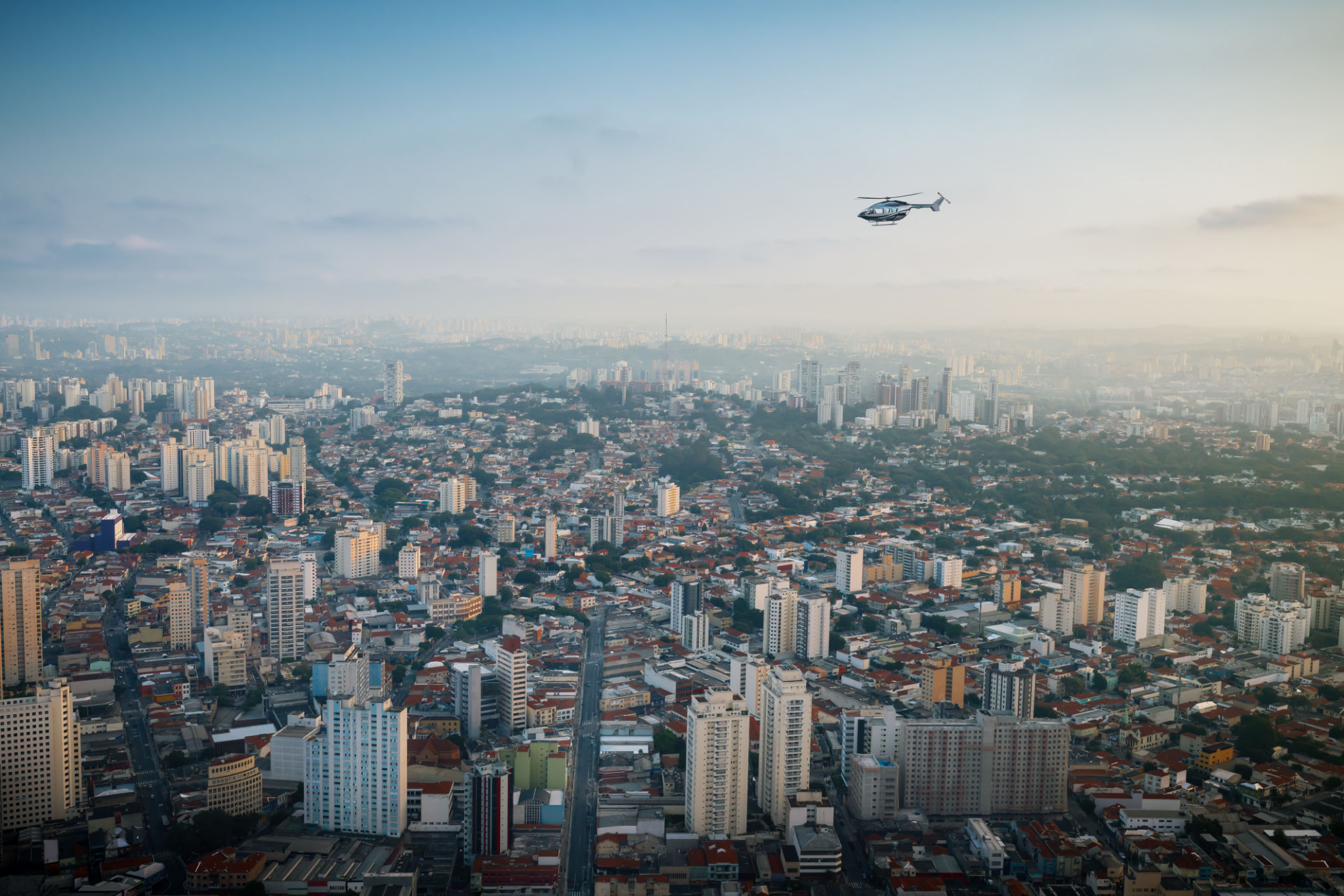 helicopter over city