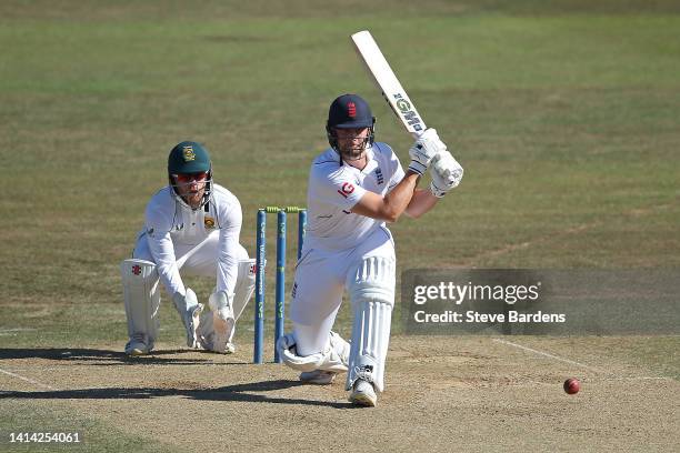 Will Jacks of England Lions plays a shot as Kyle Verreynne of South Africa during day three of the tour match between England Lions and South Africa...