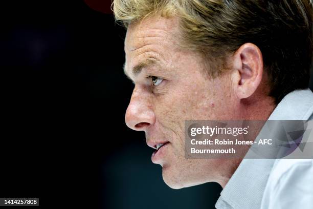 Head Coach Scott Parker of Bournemouth during a pre-match press conference at Vitality Stadium on August 11, 2022 in Bournemouth, England.