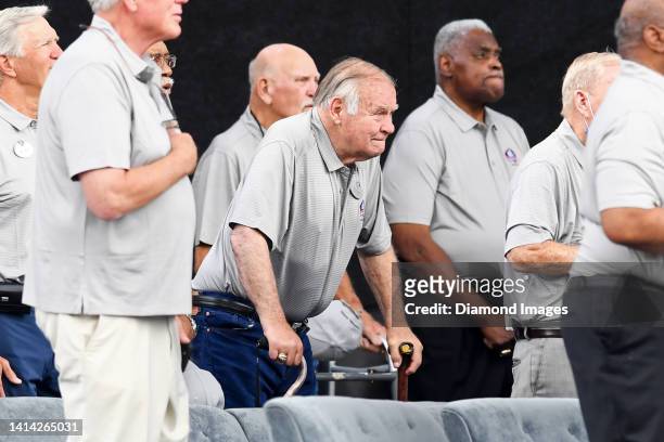 Hall of Fame guard Jerry Kramer looks on during the Pro Football Hall of Fame Enshrinement on August 06, 2022 in Canton, Ohio.