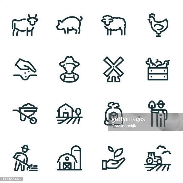 stockillustraties, clipart, cartoons en iconen met farming - pixel perfect unicolor line icons - vee