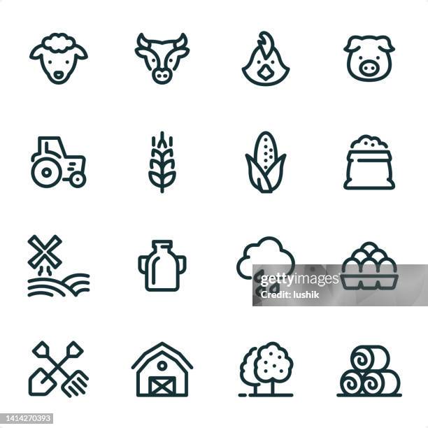 bildbanksillustrationer, clip art samt tecknat material och ikoner med agriculture - pixel perfect unicolor line icons - hay