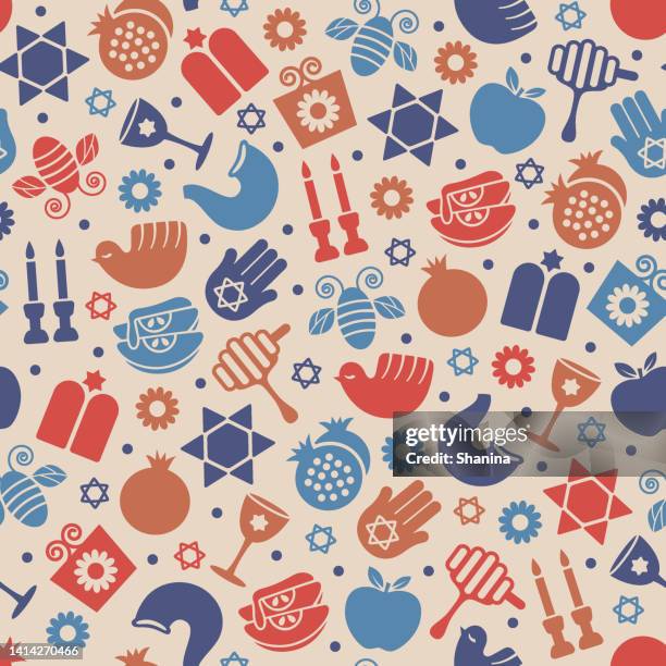 rosh hashanah nahtloses muster - v4 - rosch haschana stock-grafiken, -clipart, -cartoons und -symbole