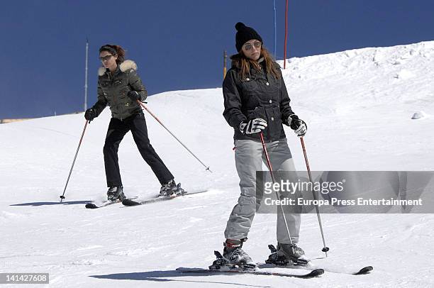 Maria Jose Suarez and Raquel Rodriguez are seen skiing on March 10, 2012 in Granada, Spain.