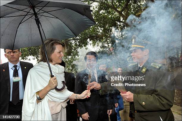 Princess Mathilde of Belgium visits VECO's Program Safe Vegetable project during their official visit to Vietnam on March 13,2012 in Tan Duc,Vietnam.