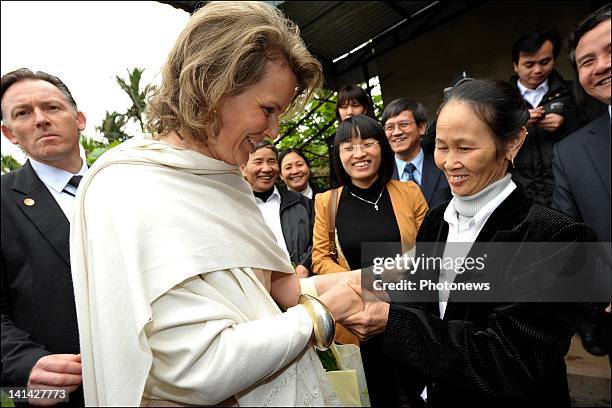 Princess Mathilde of Belgium visits VECO's Program Safe Vegetable project during their official visit to Vietnam on March 13,2012 in Tan Duc,Vietnam.