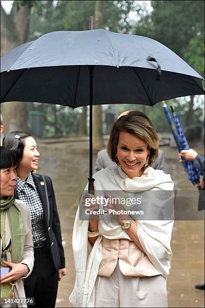 Princess Mathilde of Belgium visits VECO's Program Safe Vegetable project during their official visit to Vietnam on March 13,2012 in Tan Duc,Vietnam.