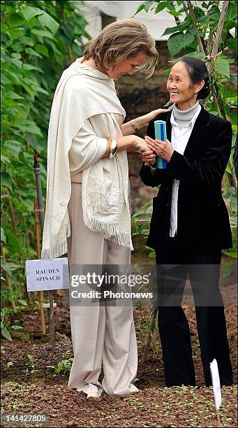 Princess Mathilde of Belgium visits VECO's Program Safe Vegetable project during their official visit to Vietnam on March 13,2012 in Tan Duc,Vietnam.