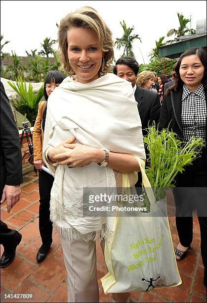 Princess Mathilde of Belgium visits VECO's Program Safe Vegetable project during their official visit to Vietnam on March 13,2012 in Tan Duc,Vietnam.