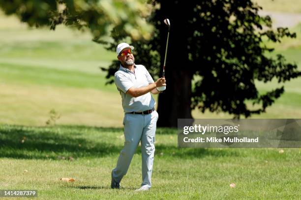 Erik Compton of the United States watches his approach shot on the ninth hole during the first round of the Pinnacle Bank Championship presented by...