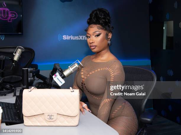 Megan Thee Stallion visits "The Morning Mash-Up" at the SiriusXM Studios on August 10, 2022 in New York City.