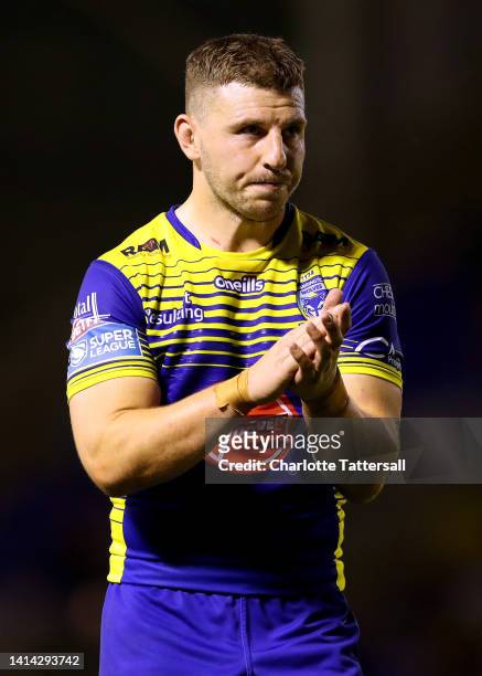 George Williams of Warrington Wolves reacts during the Betfred Super League between Warrington Wolves and Toulouse at The Halliwell Jones Stadium on...