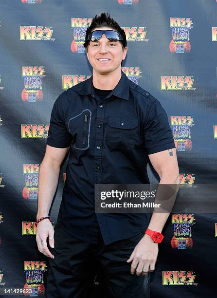 Zak Bagans from the television show, "Ghost Adventures" arrives at the grand opening of the KISS by Monster Mini Golf amusement attraction on March...