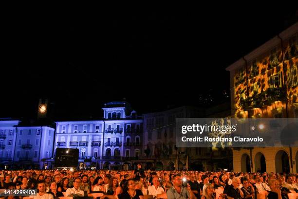 General view of the crowd during the Lifetime Achievement Award Ascona-Locarno Turismo during the 75th Locarno Film Festival on August 11, 2022 in...