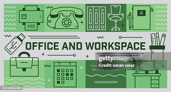 Office And Workspace Related Vector Design Concept. Office And Workspace Related Vector Design Concept.