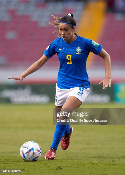 Priscila Da Silva of Brazil runs with the ball during the FIFA U-20 Women's World Cup Costa Rica 2022 group A match between Spain and Brazil at...