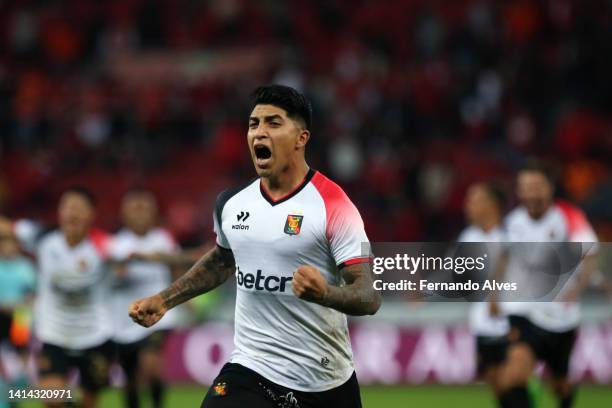 Luis Iberico of Melgar celebrates after scoring the winning penalty in the shootout after a Copa CONMEBOL Sudamericana 2022 quarter final second leg...