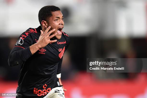 Vitor Roque of Athletico-PR celebrates after scoring the first goal of his team during a Copa CONMEBOL Libertadores 2022 quarter final second leg...