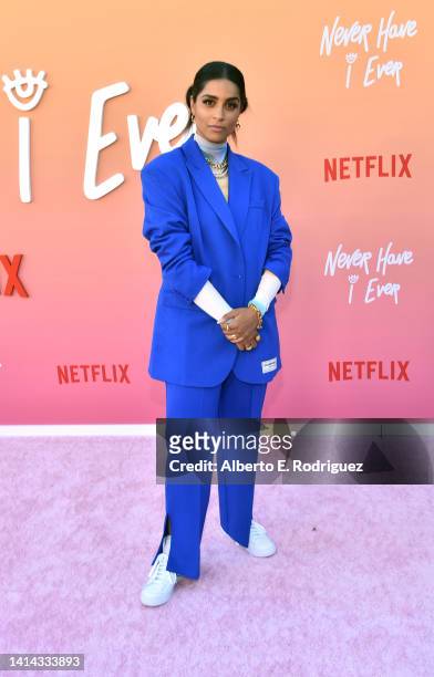 Lilly Singh attends Los Angeles Premiere of Netflix's "Never Have I Ever" Season 3 at Westwood Village Theater on August 11, 2022 in Los Angeles,...