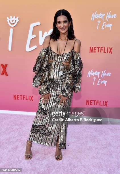Poorna Jagannathan attends Los Angeles Premiere of Netflix's "Never Have I Ever" Season 3 at Westwood Village Theater on August 11, 2022 in Los...