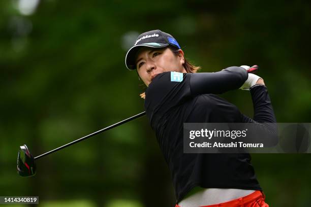 Eri Okayama of Japan hits her tee shot on the 13th hole during the first round of NEC Karuizawa 72 Golf Tournament at Karuizawa 72 Golf Kita Course...