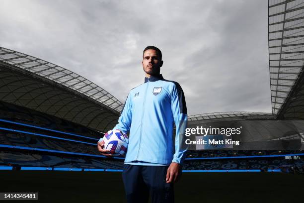 Jack Rodwell poses during a media opportunity after signing with Sydney FC, at Allianz Stadium on August 12, 2022 in Sydney, Australia.