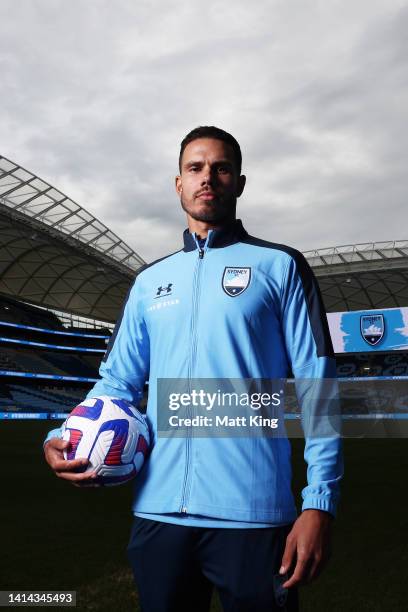 Jack Rodwell poses during a media opportunity after signing with Sydney FC, at Allianz Stadium on August 12, 2022 in Sydney, Australia.
