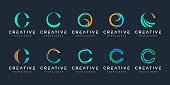 Set of monogram creative letter C logo design template. icons for business of luxury, elegant, simple.