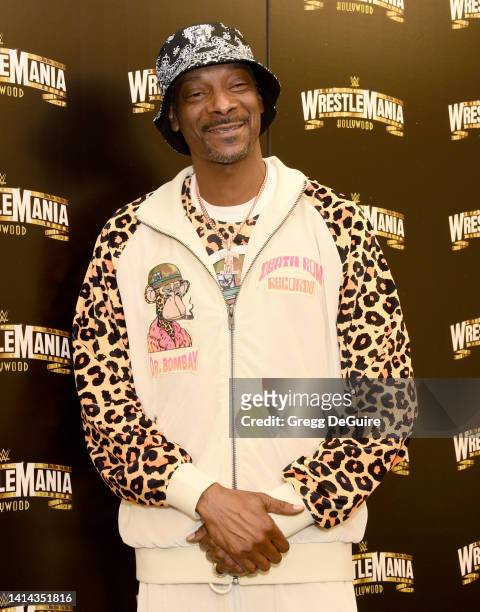 Snoop Dogg attends the WrestleMania Launch Party at SoFi Stadium on August 11, 2022 in Inglewood, California.