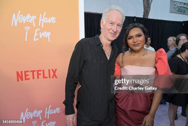 John McEnroe and Mindy Kaling attend the Los Angeles premiere of Netflix's "Never Have I Ever" Season 3 on August 11, 2022 in Los Angeles, California.