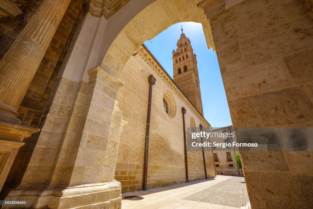 Low angle view of Tarazona cathedral against sky