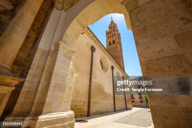 low angle view of tarazona cathedral against sky - mudéjar stock pictures, royalty-free photos & images