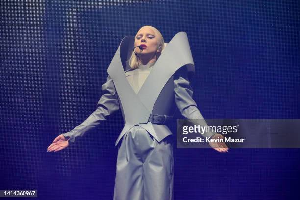 Lady Gaga performs onstage during The Chromatica Ball Tour at Met Life Stadium on August 11, 2022 in East Rutherford, New Jersey.