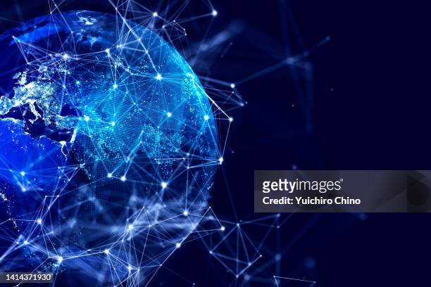 digital planet earth and global network (world map credit to nasa) - global stock pictures, royalty-free photos & images