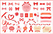 Ribbon illustration, icon, and frame design set,Red and pink collections.