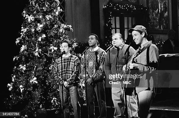 Episode 9 -- Pictured: Rob Schneider, Tim Meadows, Chris Farley, Adam Sandler during the 'Santa Don't Like Bad Boys' skit on December 11, 1993 --...