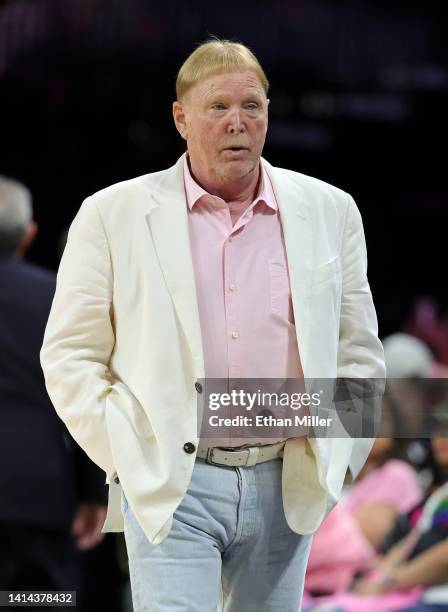 Las Vegas Raiders owner and managing general partner and Las Vegas Aces owner Mark Davis attends a game between the Chicago Sky and the Aces at...