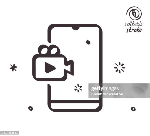 playful line illustration for mobile video camera - presentation screen isolated stock illustrations