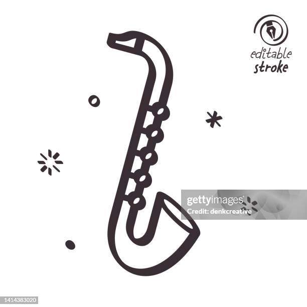 stockillustraties, clipart, cartoons en iconen met playful line illustration for rhythm & blues - saxofoon