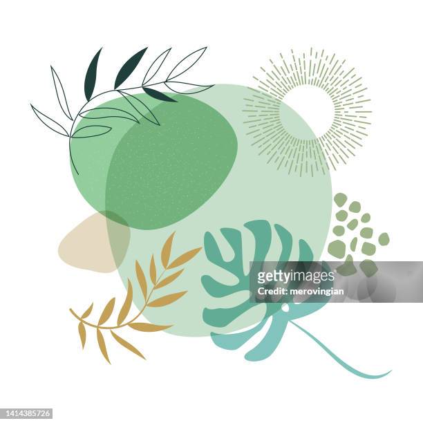 ilustraciones, imágenes clip art, dibujos animados e iconos de stock de hojas florales sobre fondo abstracto de formas líquidas - atractivo