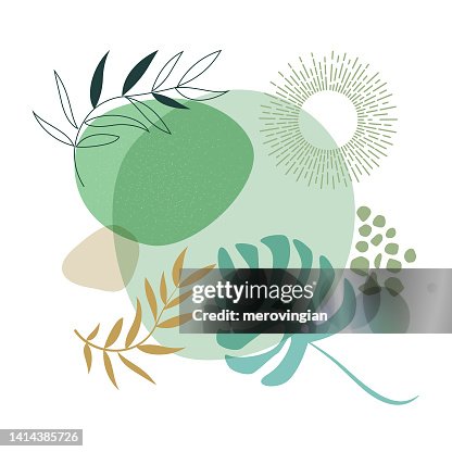 Floral leaves on abstract liquid shapes background Floral leaves on abstract liquid shapes background
