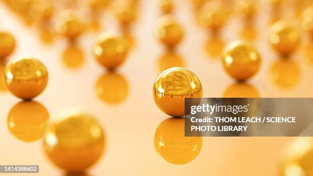 gold nanoparticles in regular formation, illustration - nanotechnology stock illustrations
